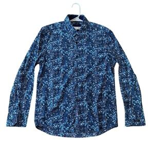 JOHN LENNON Floral Print Button Up Shirt Blue Multi Color M Medium